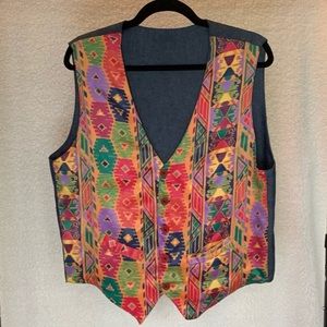 Never-worn ‘80s silk/denim waistcoat vest